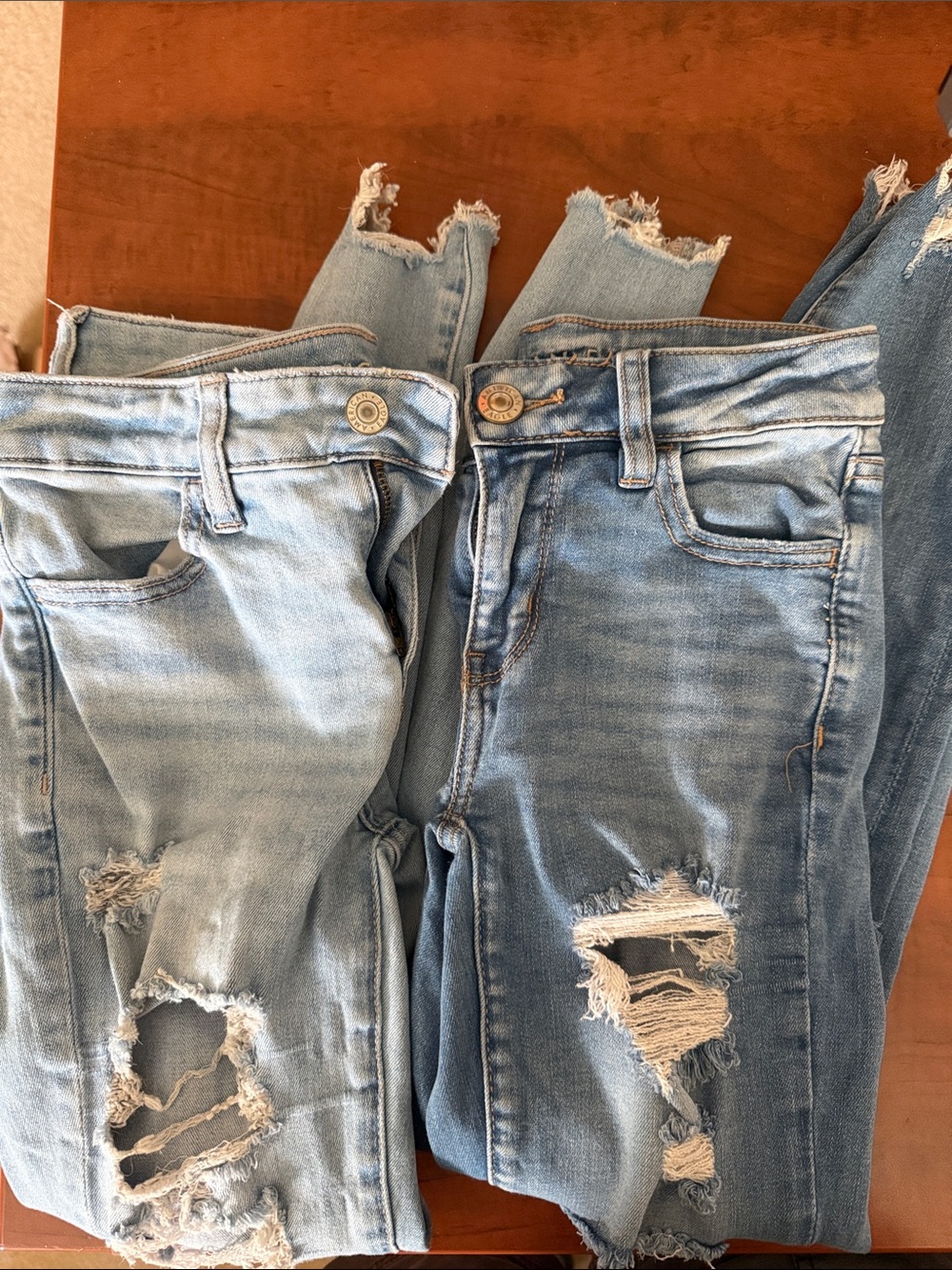 American Eagle Outfitters Light & Medium Blue Distressed Skinny Jeans